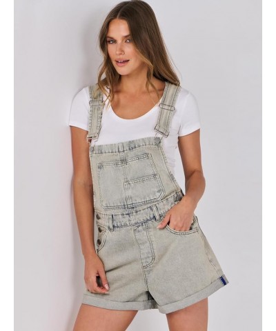 Womens's Denim Shortalls Loose Fit Sleeveless Adjustable Straps Shorts Bib Overalls Jean Shorts Washed Peach $14.21 Overalls