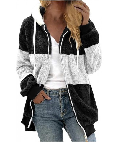 Women's Fuzzy Fleece Jacket Oversized Sherpa Fur Coat with Hood Winter Warm Shaggy Teddy Coats Long Sleeve Outwear New4-black...