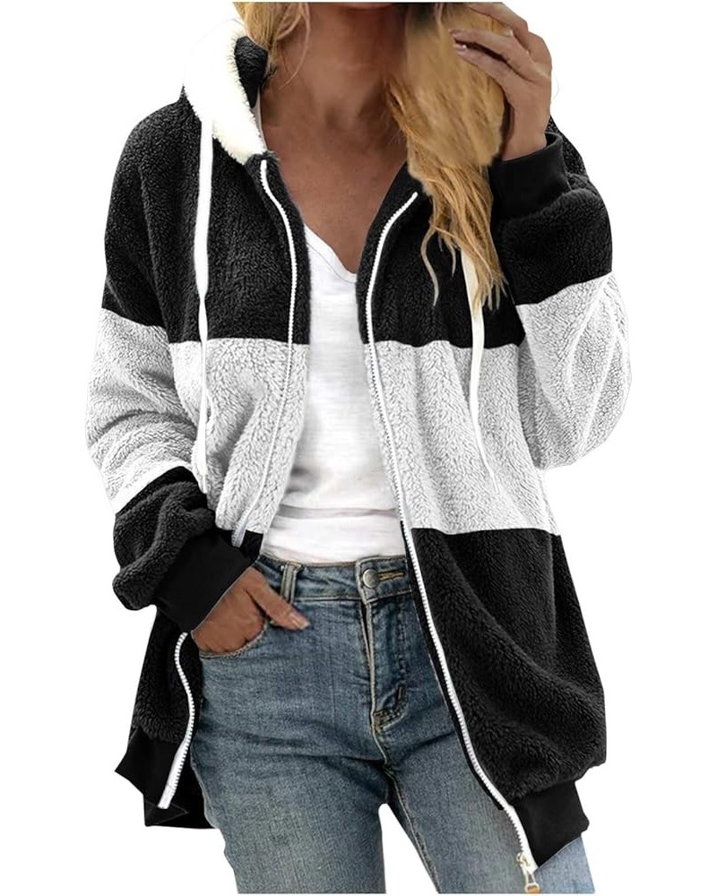 Women's Fuzzy Fleece Jacket Oversized Sherpa Fur Coat with Hood Winter Warm Shaggy Teddy Coats Long Sleeve Outwear New4-black...