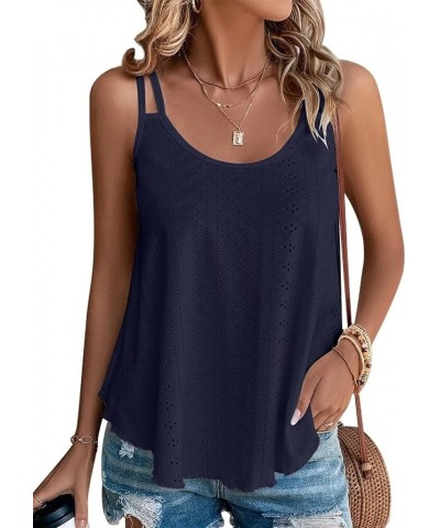 Womens Fashion Tank Tops Eyelet Embroidery Sleeveless Camisole Scoop Neck Loose Casual 2024 Summer Clothes Flowy Shirts Navy ...