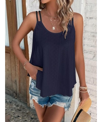 Womens Fashion Tank Tops Eyelet Embroidery Sleeveless Camisole Scoop Neck Loose Casual 2024 Summer Clothes Flowy Shirts Navy ...