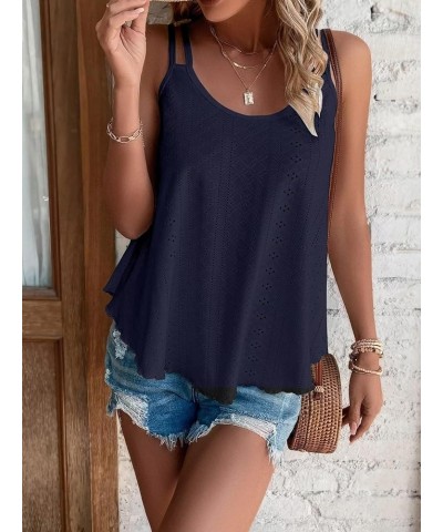 Womens Fashion Tank Tops Eyelet Embroidery Sleeveless Camisole Scoop Neck Loose Casual 2024 Summer Clothes Flowy Shirts Navy ...