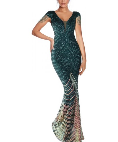 Women 1920s Plus Size Formal Dress Tassels Sleeve Sequins Gatsby Maxi Evening Gown B-green $33.11 Dresses