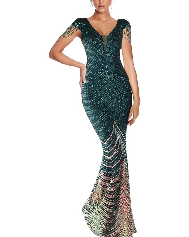 Women 1920s Plus Size Formal Dress Tassels Sleeve Sequins Gatsby Maxi Evening Gown B-green $33.11 Dresses