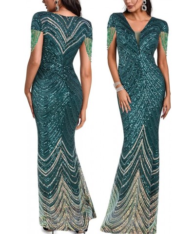 Women 1920s Plus Size Formal Dress Tassels Sleeve Sequins Gatsby Maxi Evening Gown B-green $33.11 Dresses