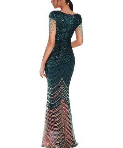 Women 1920s Plus Size Formal Dress Tassels Sleeve Sequins Gatsby Maxi Evening Gown B-green $33.11 Dresses