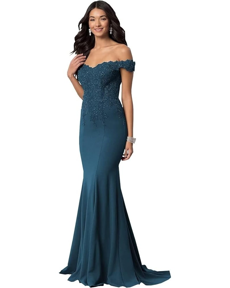 Lace Off Shoulder Mermaid Bridesmaid Dresses for Women 2022 Long Satin V Neck Beaded Formal Evening Prom Gowns with Train 616...