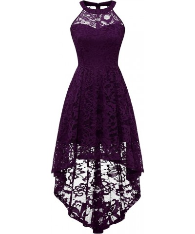 Women's Halter Floral Lace Cocktail Party Dress Hi-Lo Bridesmaid Dress B-grape $22.80 Dresses