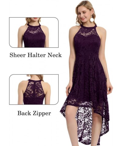 Women's Halter Floral Lace Cocktail Party Dress Hi-Lo Bridesmaid Dress B-grape $22.80 Dresses