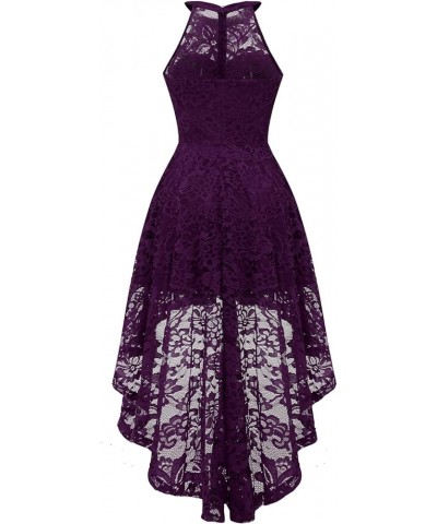 Women's Halter Floral Lace Cocktail Party Dress Hi-Lo Bridesmaid Dress B-grape $22.80 Dresses