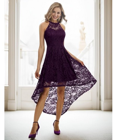 Women's Halter Floral Lace Cocktail Party Dress Hi-Lo Bridesmaid Dress B-grape $22.80 Dresses