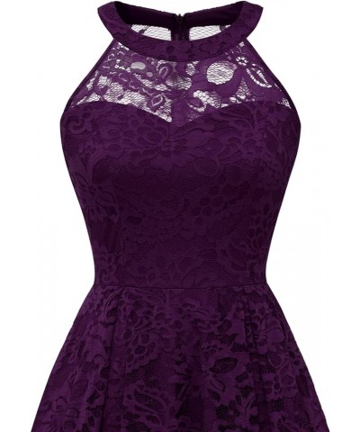 Women's Halter Floral Lace Cocktail Party Dress Hi-Lo Bridesmaid Dress B-grape $22.80 Dresses