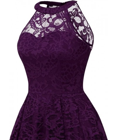 Women's Halter Floral Lace Cocktail Party Dress Hi-Lo Bridesmaid Dress B-grape $22.80 Dresses