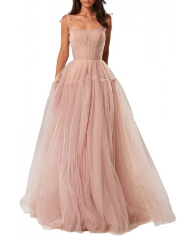 Spaghetti Straps Prom Dresses Tulle Long Formal Evening Party Gowns for Women Backless Bridesmaid Dress A-Line Blush $34.44 D...