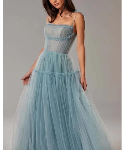 Spaghetti Straps Prom Dresses Tulle Long Formal Evening Party Gowns for Women Backless Bridesmaid Dress A-Line Blush $34.44 D...