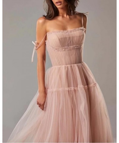 Spaghetti Straps Prom Dresses Tulle Long Formal Evening Party Gowns for Women Backless Bridesmaid Dress A-Line Blush $34.44 D...