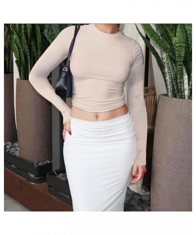 Long Sleeve Shirt for Women Sexy Y2K Basic Tops Slim Fit Crop Top Casual Fashion Cute Baby Tees Going Out T-Shirts 03beige $9...