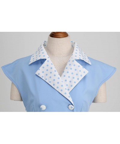 Women's Polka Dots Sleeveless 1950s Vintage Shirt Dress Bow Light Blue $11.50 Dresses