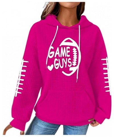 Game Guys Football Shirt for Women Funny Graphic Waffle Plus Size Long Sleeve Hooded Sweatshirts with Pockets S-6XL Pink $9.8...