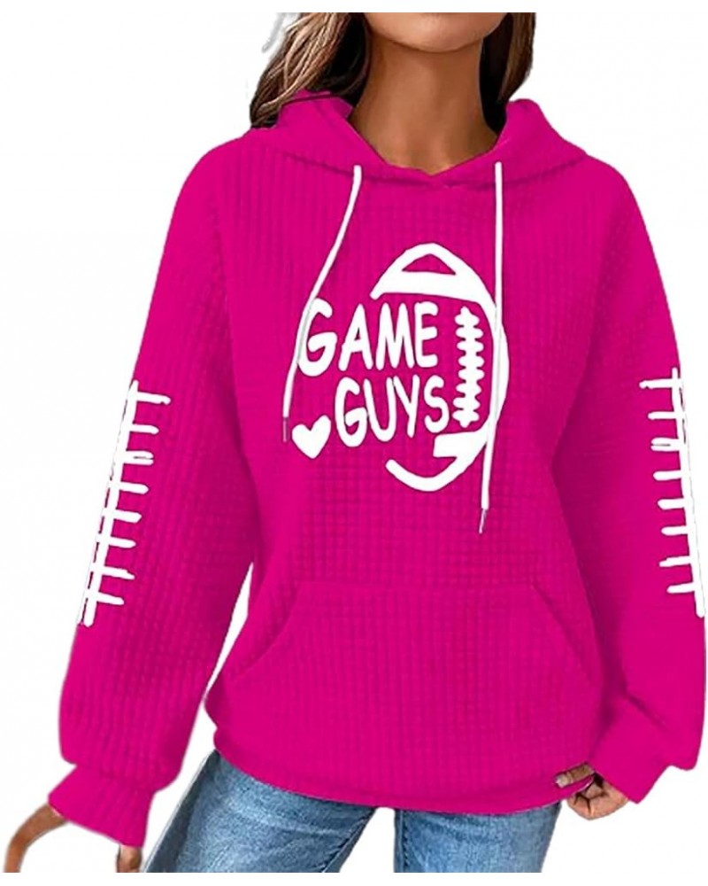 Game Guys Football Shirt for Women Funny Graphic Waffle Plus Size Long Sleeve Hooded Sweatshirts with Pockets S-6XL Pink $9.8...