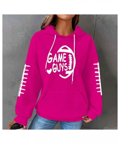 Game Guys Football Shirt for Women Funny Graphic Waffle Plus Size Long Sleeve Hooded Sweatshirts with Pockets S-6XL Pink $9.8...