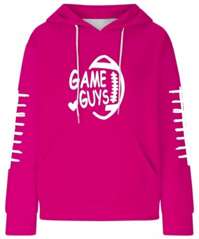 Game Guys Football Shirt for Women Funny Graphic Waffle Plus Size Long Sleeve Hooded Sweatshirts with Pockets S-6XL Pink $9.8...