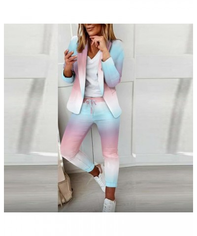 Women's 2 Pieces Outfits Business Suit Set Long Sleeve Open Front Blazer and Pants Solid Dressy Office Lady Suits Sets E- Sky...