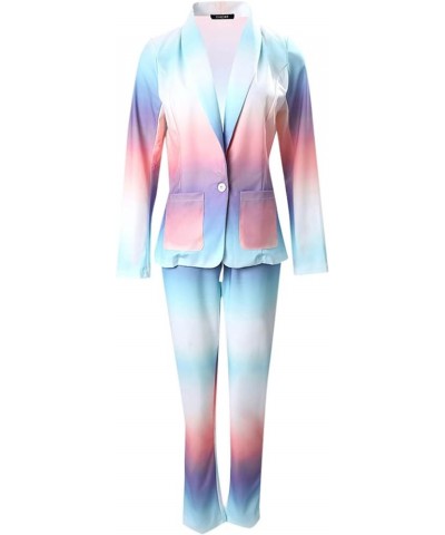 Women's 2 Pieces Outfits Business Suit Set Long Sleeve Open Front Blazer and Pants Solid Dressy Office Lady Suits Sets E- Sky...