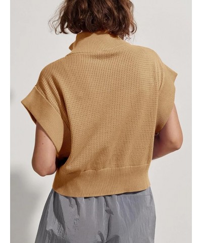 Womens Short Sleeve Cropped Knit Tops Half Zip Cap Sleeve Lightweight Oversized Sweater Vest Apricot $16.17 Sweaters