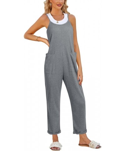 Women 2024 Fashion Jumpsuit Loose Spaghetti Strap Spring Overalls Jumpers Romper with Pockets Grey $18.87 Overalls