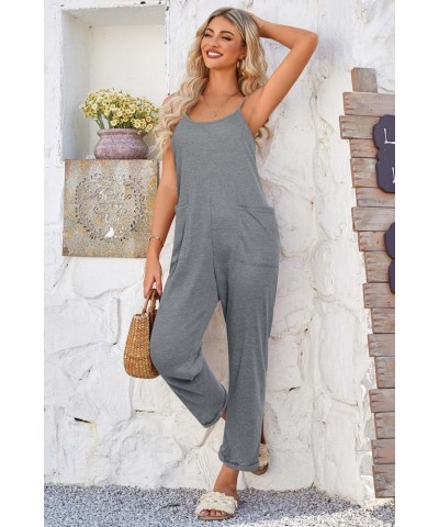 Women 2024 Fashion Jumpsuit Loose Spaghetti Strap Spring Overalls Jumpers Romper with Pockets Grey $18.87 Overalls