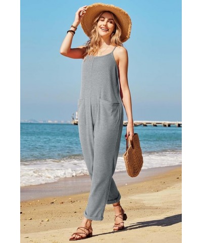 Women 2024 Fashion Jumpsuit Loose Spaghetti Strap Spring Overalls Jumpers Romper with Pockets Grey $18.87 Overalls