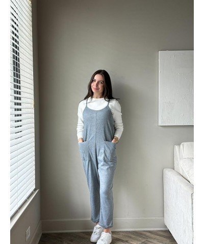 Women 2024 Fashion Jumpsuit Loose Spaghetti Strap Spring Overalls Jumpers Romper with Pockets Grey $18.87 Overalls