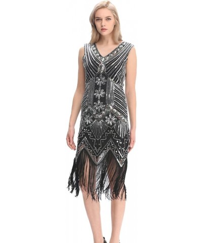 20s Flapper Gatsby Charleston Sequin Bead Evening Cocktail Prom Dress Silver $19.03 Dresses