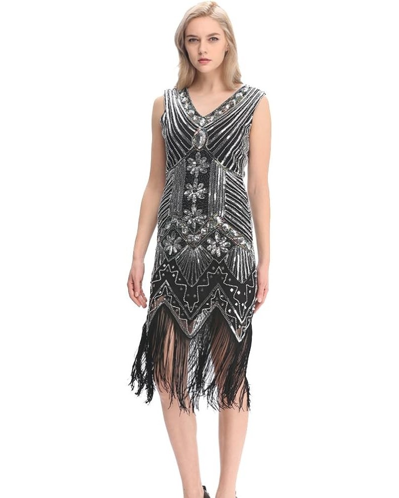 20s Flapper Gatsby Charleston Sequin Bead Evening Cocktail Prom Dress Silver $19.03 Dresses