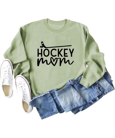 Hockey Mom Sweatshirt Ice Hockey Graphic Sweatshirt Women Long Sleeve Crewneck Sport Mama Game Day Pullover Tops Light Green ...