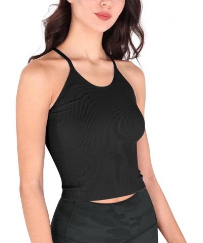 Women's Crop 3-Pack Washed Seamless Rib-Knit Camisole Crop Tank Tops Black-3 Pack (Waist Length) $13.59 Tanks