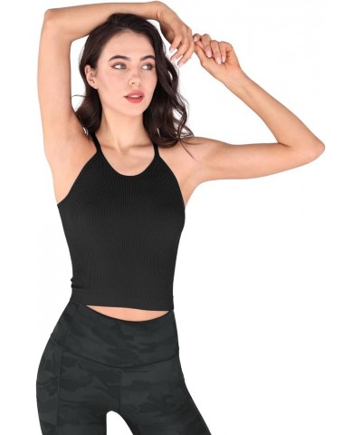 Women's Crop 3-Pack Washed Seamless Rib-Knit Camisole Crop Tank Tops Black-3 Pack (Waist Length) $13.59 Tanks