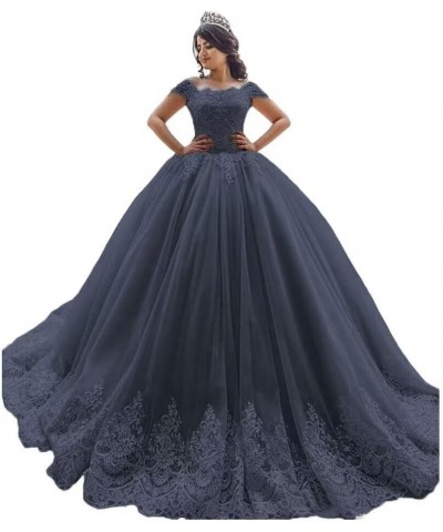 Off Shoulder Quinceanera Dresses Ball Gowns for Women 2022 Lace Puffy Tulle Long Prom Dresses with Train Navy Blue $42.90 Dre...