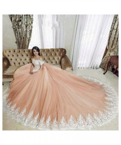 Off Shoulder Quinceanera Dresses Ball Gowns for Women 2022 Lace Puffy Tulle Long Prom Dresses with Train Navy Blue $42.90 Dre...