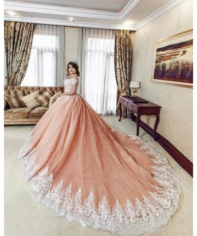 Off Shoulder Quinceanera Dresses Ball Gowns for Women 2022 Lace Puffy Tulle Long Prom Dresses with Train Navy Blue $42.90 Dre...