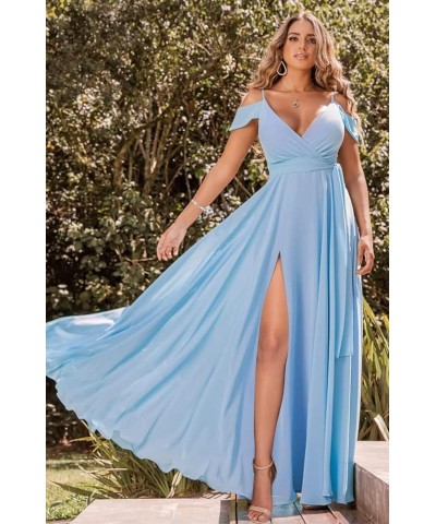 Women's Off Shoulder Long Bridesmaid Dresses Chiffon V Neck Formal Dress with Slit Wedding Party Gowns Orange $22.00 Dresses