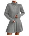 Women's 2 Piece Long Sleeve Turtleneck Drop Shoulder Ribbed Knit Sweater and Skirt Sets Grey $18.40 Sweaters