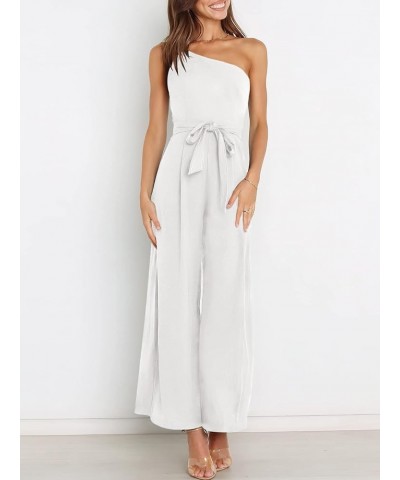 Women's Summer Dressy One Shoulder Sleeveless Tie Waist Straps Backless Wide Leg Jumpsuit Romper with Pockets White $27.55 Ju...