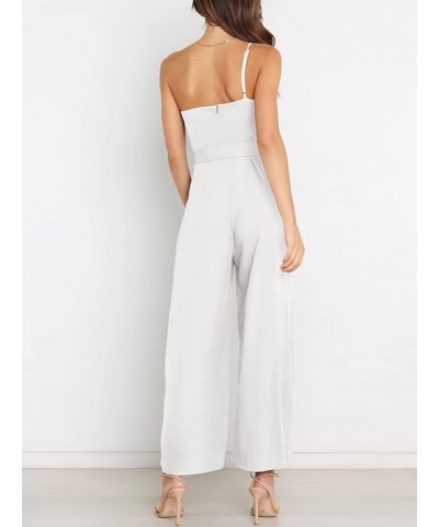 Women's Summer Dressy One Shoulder Sleeveless Tie Waist Straps Backless Wide Leg Jumpsuit Romper with Pockets White $27.55 Ju...