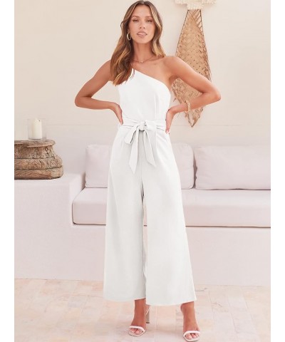 Women's Summer Dressy One Shoulder Sleeveless Tie Waist Straps Backless Wide Leg Jumpsuit Romper with Pockets White $27.55 Ju...