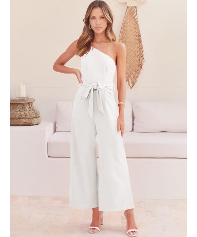 Women's Summer Dressy One Shoulder Sleeveless Tie Waist Straps Backless Wide Leg Jumpsuit Romper with Pockets White $27.55 Ju...