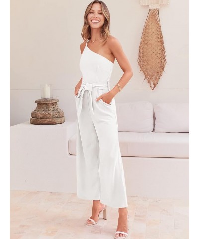 Women's Summer Dressy One Shoulder Sleeveless Tie Waist Straps Backless Wide Leg Jumpsuit Romper with Pockets White $27.55 Ju...