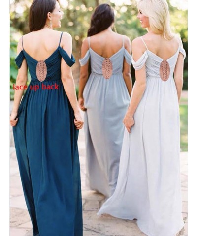 Women's Off Shoulder Long Bridesmaid Dresses Chiffon V Neck Formal Dress with Slit Wedding Party Gowns Orange $22.00 Dresses