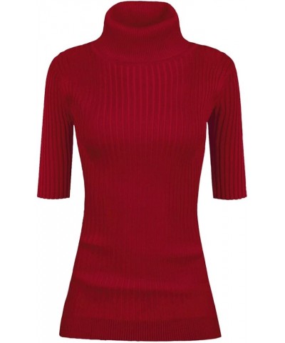 Women Sleeveless High Neck Turtleneck Stretchable Knit Sweater Top Half Sleeve Burgundy $17.53 Sweaters